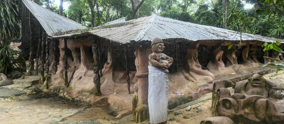 Sacred house in the Osun-Osogbo Sacred Grove, UNESCO World Heritage Site, Osun State, Nigeria, West Africa, Africa